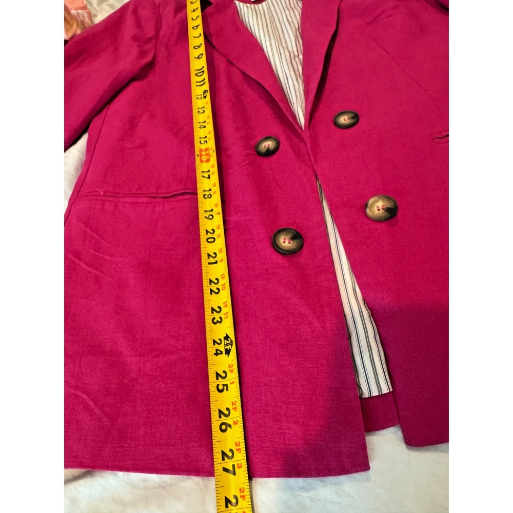 Halston Women Linen Viscose Blend Blazer Fuchsia Women's L Lined Preppy Workwear - Picture 9 of 9